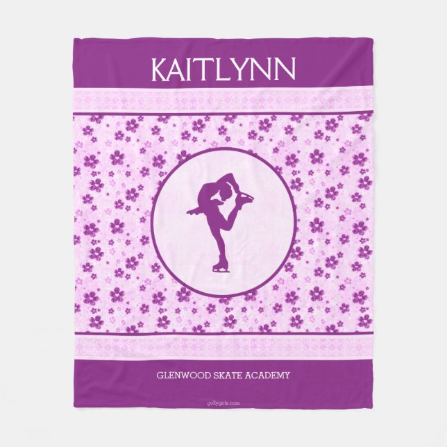 Manta Polar Figura patinador personalizada Purple Heart floral (Anverso)