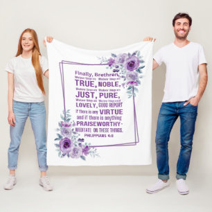 Manta Polar Filipinas 4:8 Noble Biblia Verse Morado Floral