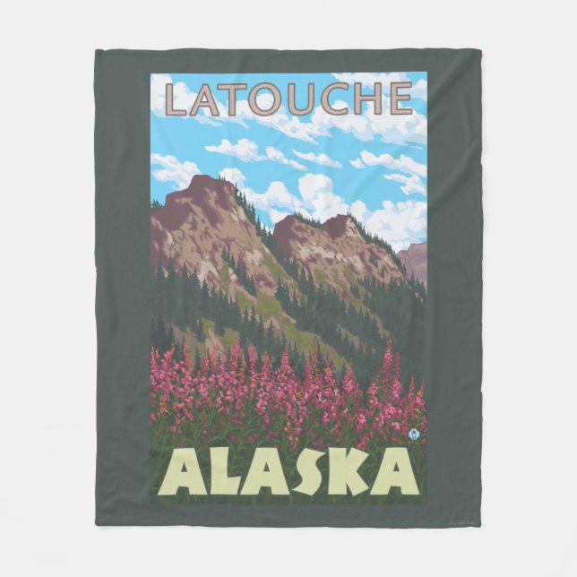 Manta Polar Fireweed y montañas - Latouche, Alaska (Anverso)