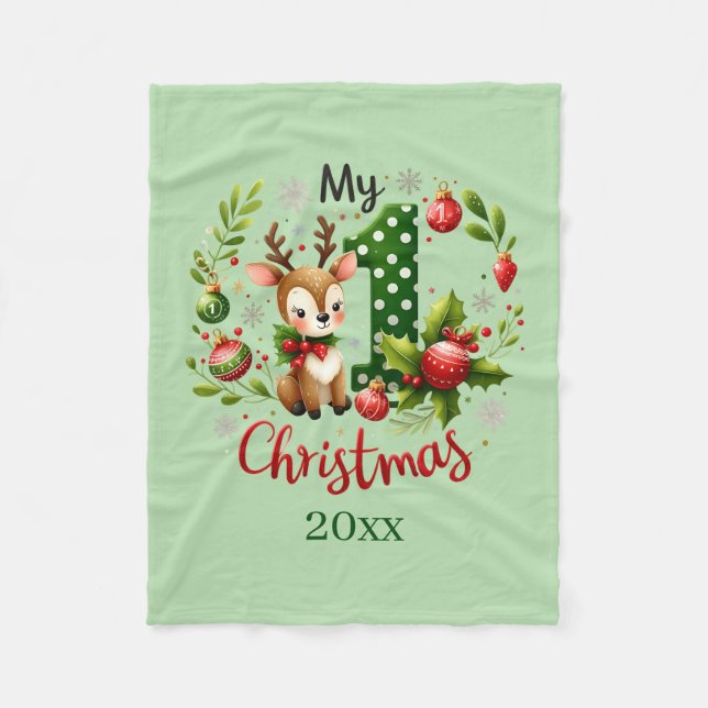 Manta Polar First Christmas add year baby Fleece Blanket (Anverso)