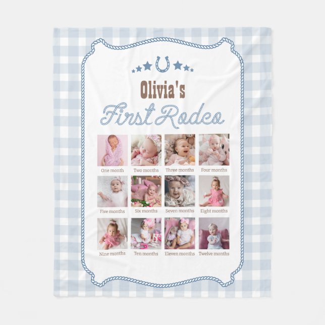 Manta Polar First Rodeo 1st Birthday Blue Western Photo Sign (Anverso)