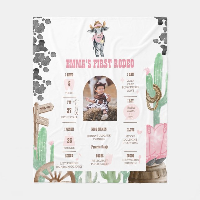 Manta Polar First Rodeo Baby Cow Wild West Milestone Sign  (Anverso)