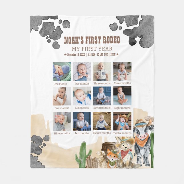 Manta Polar First Rodeo Birthday 12 Month Photo Collage  (Anverso)