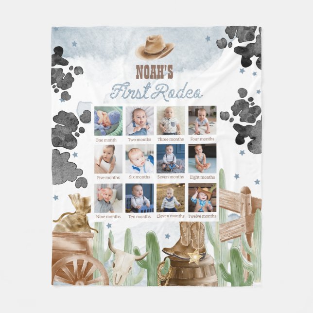 Manta Polar First Rodeo Birthday Rustic Monthly Photo Sign (Anverso)