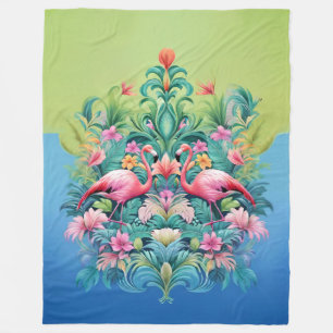 Manta Polar Flamenco Rosa Foliaje Tropical Costero