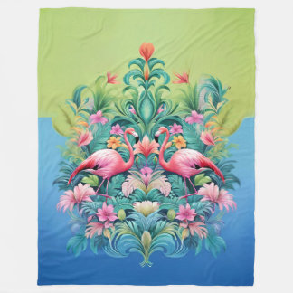 Manta Polar Flamenco Rosa Foliaje Tropical Costero