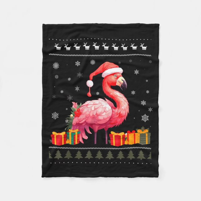 Manta Polar Flamingo Christmas Santa Hat Ugly Christmas Sweate (Anverso)