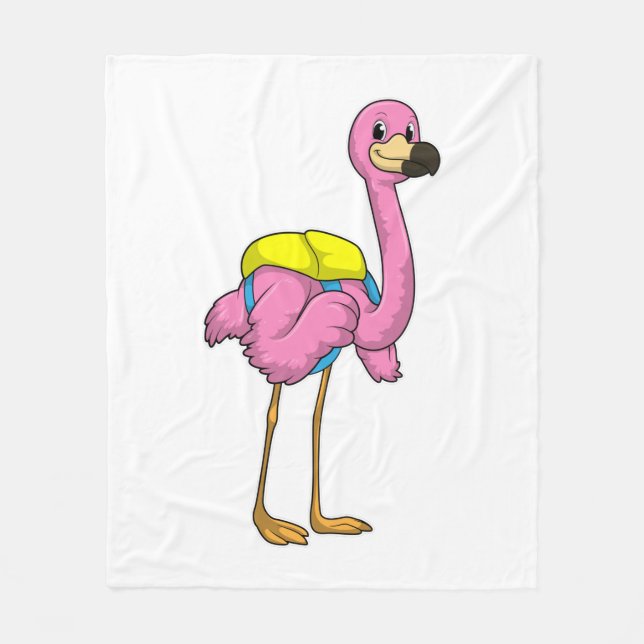 Manta Polar Flamingo como alumno con bolso escolar (Anverso)