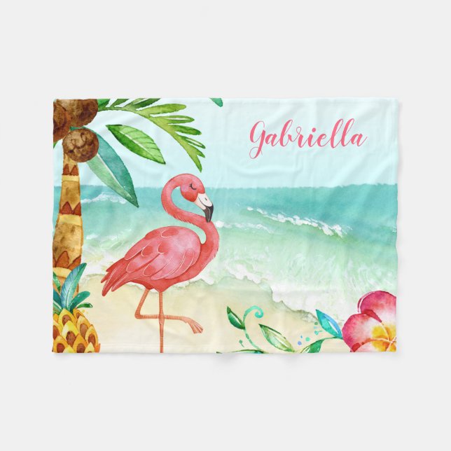 Manta Polar Flamingo de playa tropical personalizado (Frente (Horizontal))
