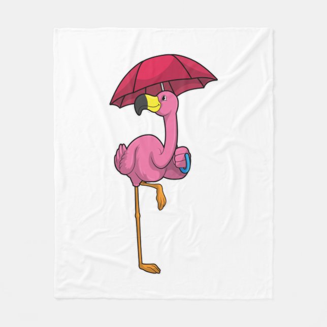 Manta Polar Flamingo en la lluvia con paraguas (Anverso)