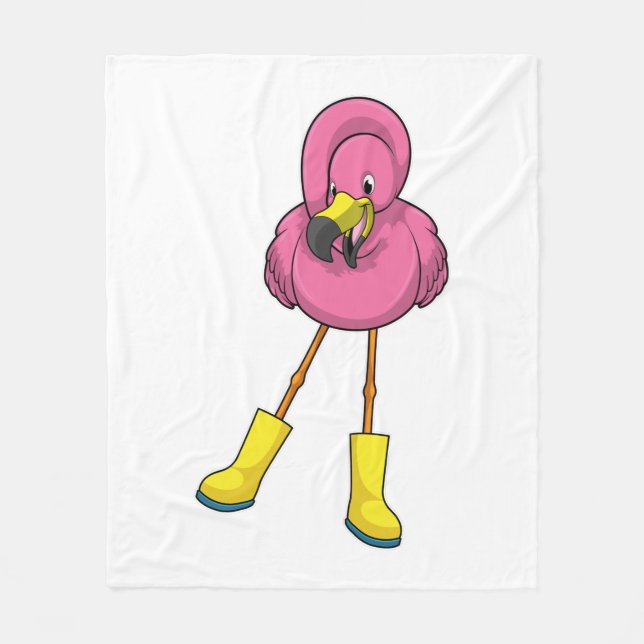 Manta Polar Flamingo en Lluvia con botas de goma (Anverso)