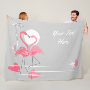 Manta Polar Flamingo Love Side Text fleece cobertor horizontal