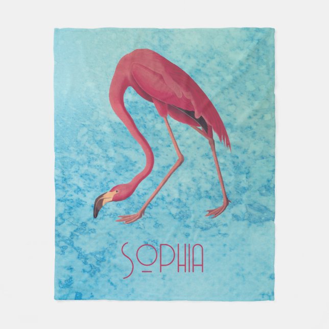 Manta Polar Flamingo rosa Audubon con acuarela azul (Anverso)
