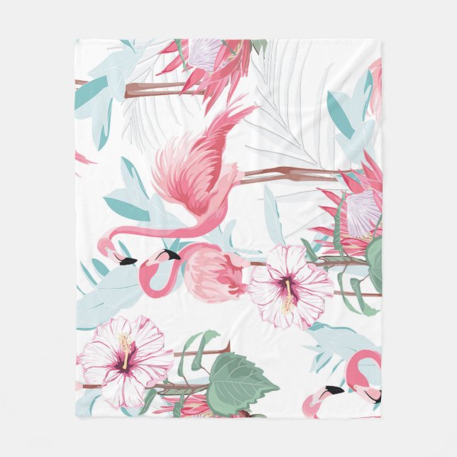 Manta Polar Flamingo Rosa: Flores Exóticas Sin Marea. (Anverso)