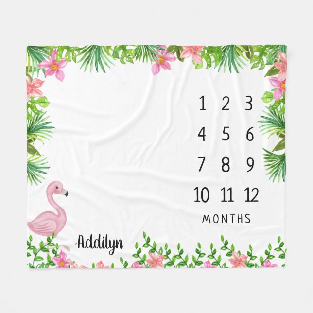 Manta Polar Flamingo Rosa: hito de bebé tropical (Frente (Horizontal))