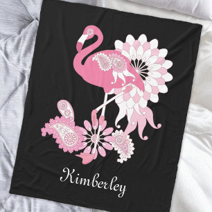 Manta Polar Flamingo rosa paisley negro moderno