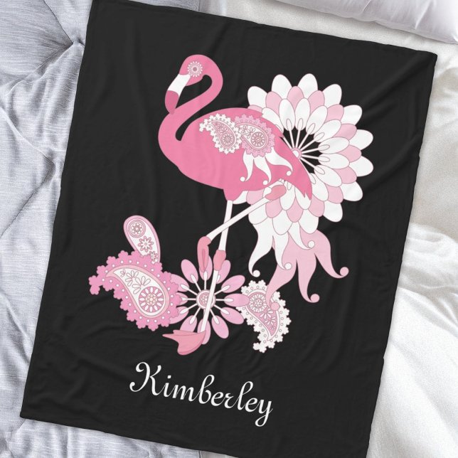 Manta Polar Flamingo rosa paisley negro moderno (Subido por el creador)