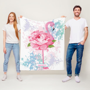 Manta Polar Flamingo rosa pintado a mano