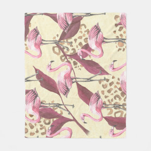 Manta Polar Flamingo rosa tropical, patrón leopardo.