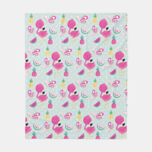 Manta Polar Flamingo rosa y patrón de frutas tropicales (Anverso)