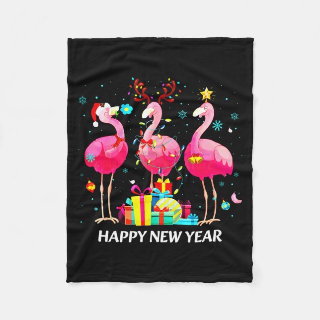 Manta Polar Flamingo Santa Hat Happy New Year Light Long Sleev (Anverso)