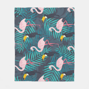 Manta Polar Flamingo, toucano: patrón de hojas tropicales