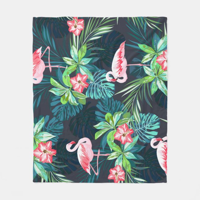 Manta Polar Flamingo tropical: Patrón de flores de verano (Anverso)