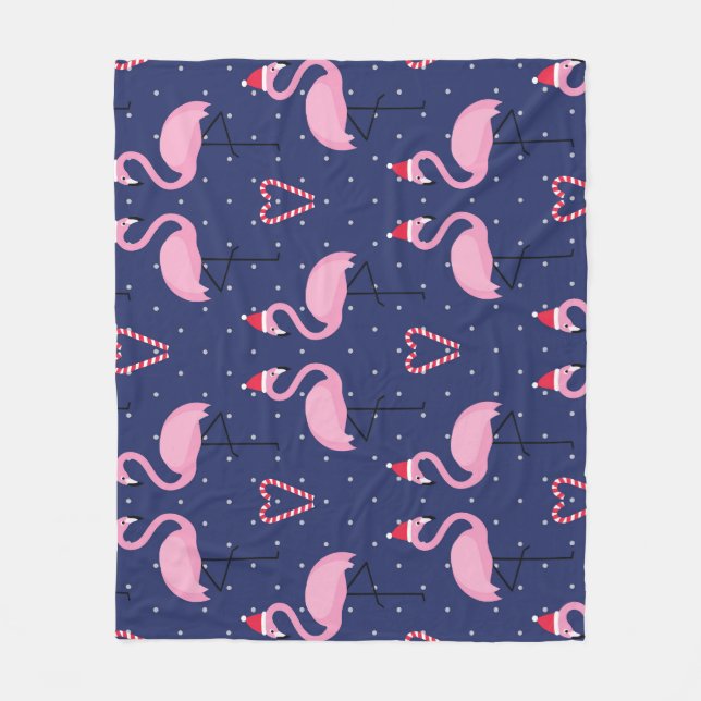 Manta Polar Flamingo Xmas Gorra Candy Pattern (Anverso)