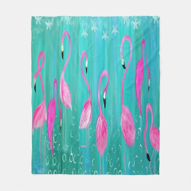 Manta Polar Flamingos tema tropical costero (Anverso)