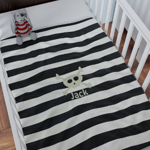 Manta Polar Flauta pirata negra y blanca a rayas personalizada