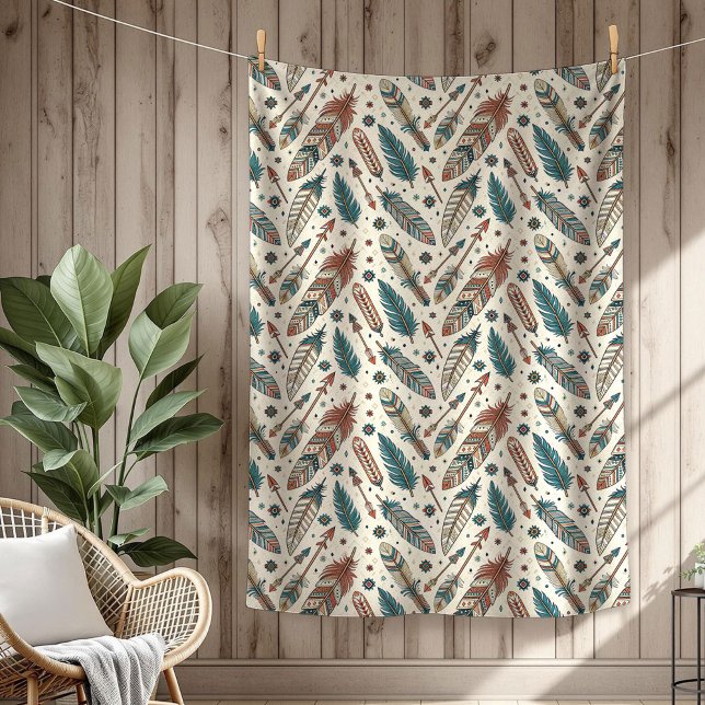 Manta Polar flecha de las plumas étnicas autóctonas de Boho Au (Boho Authentic Tribal Native Ethnic feathers arrow Fleece Blanket)