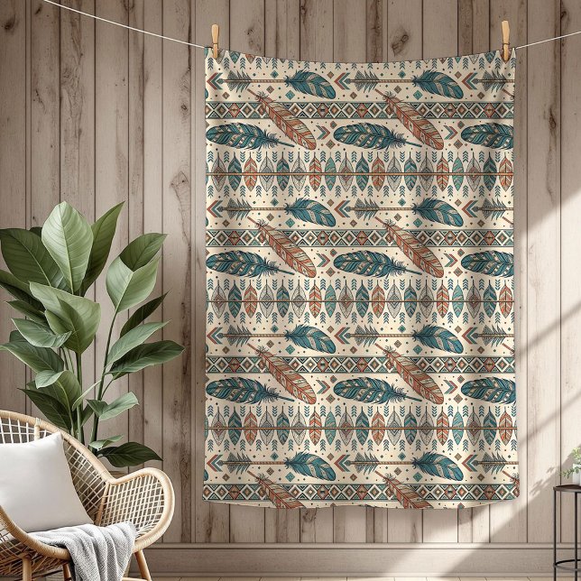 Manta Polar flecha de las plumas étnicas autóctonas de Boho Au (Boho Authentic Tribal Native Ethnic feathers arrow Fleece Blanket)
