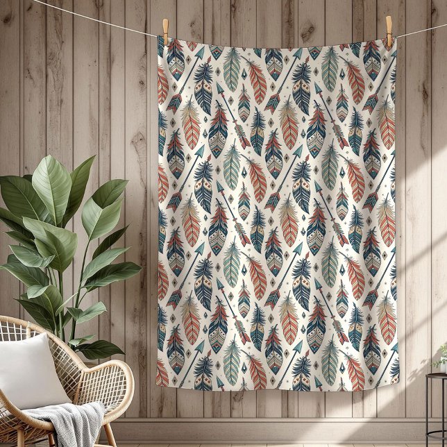 Manta Polar flecha de plumas autóctonas indígenas de la etnia  (Boho Ethnic Authentic Tribal Native feathers arrow Fleece Blanket)