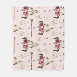 Manta Polar Flechas y cráneo de Boho, patrón de acuarela.