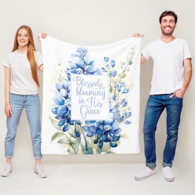 Manta Polar Fleece Blanket Blessed and Blooming Bluebonnet (Blessed and Blooming in His Grace Bluebonnet Christian Easter Fleece Blanket)