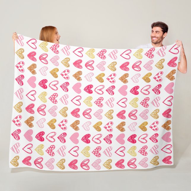 Manta Polar Fleece Blanket - Corazón rosa y dorado (In situ)