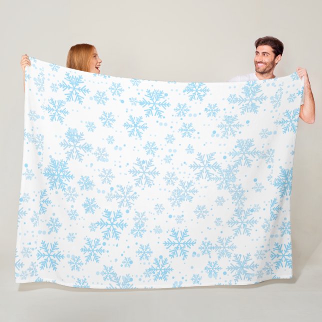 Manta Polar Fleece Blanket, Falling Blue Snowflakes (In situ)