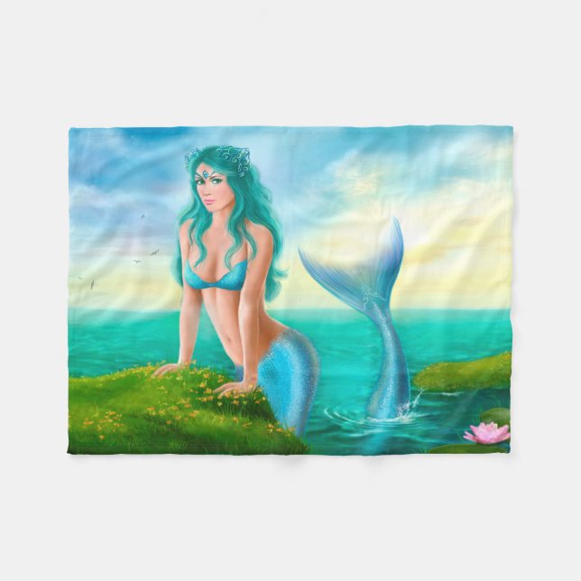 Manta Polar Fleece Blanket, Fantasía hermosa sirena en el mar (Frente (Horizontal))