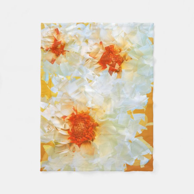 Manta Polar Fleece Blanket Flowers Naranja blanco Cubist (Anverso)