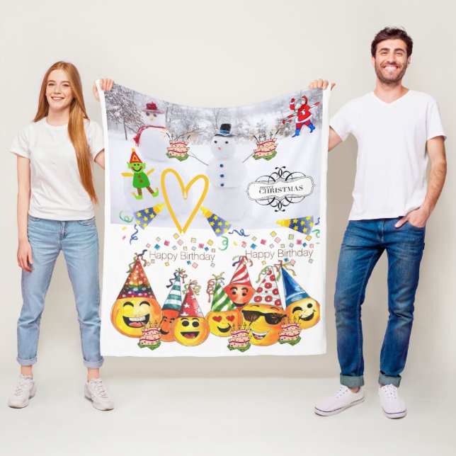 Manta Polar Fleece Blanket Merry Christmas Happy Birday (In situ)