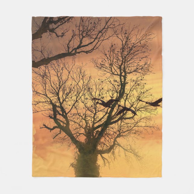 Manta Polar Fleece Blanket Twisted Autumt Tree At Sunset (Anverso)