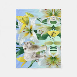 Manta Polar Fleece Blanket White Tiger Yellow Lilly