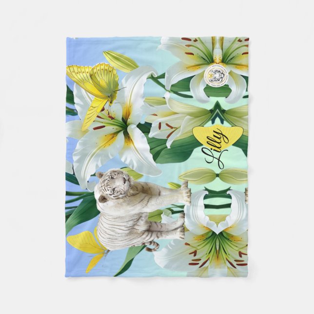 Manta Polar Fleece Blanket White Tiger Yellow Lilly (Anverso)
