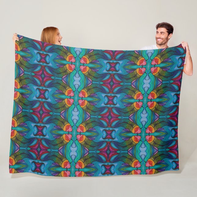 Manta Polar Fleece Blanket With Rainbow Koi Fish Design (In situ)