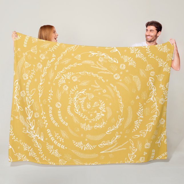 Manta Polar Fleece Boho Rustic Floral Garland Folk Art Pattern (In situ)