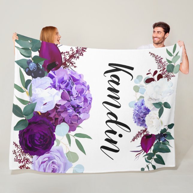 Manta Polar Fleece personalizada arroja lavanda hibiscus en W (In situ)