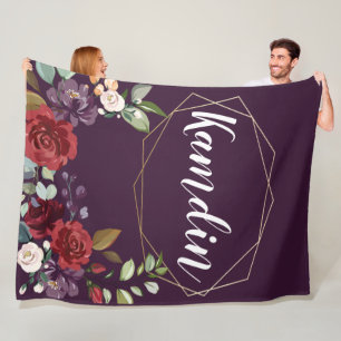 Manta Polar Fleece personalizada Lanzar Plum Rosas púrpura Oro