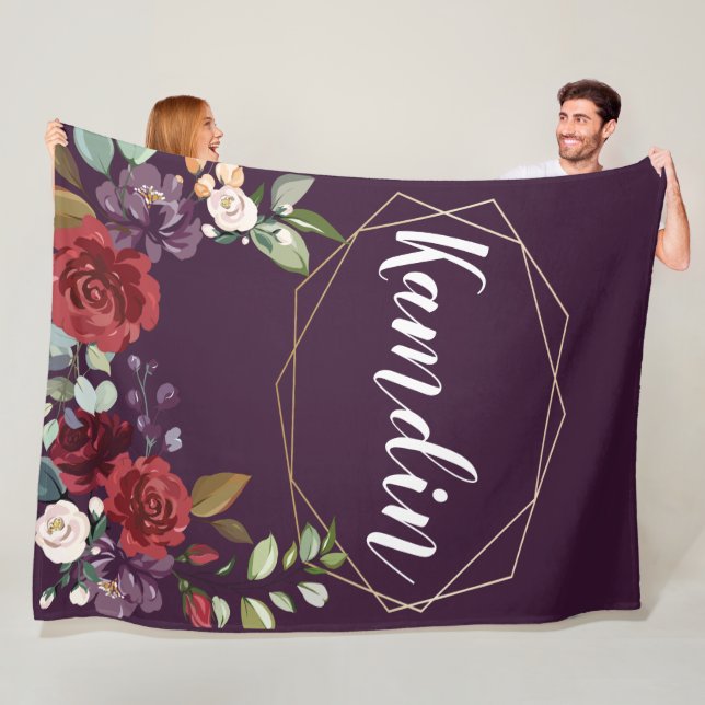 Manta Polar Fleece personalizada Lanzar Plum Rosas púrpura Oro (In situ)