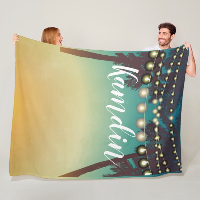 Manta Polar Fleece Personalizada Throw Beach Sunset Palm Tree  (In situ)