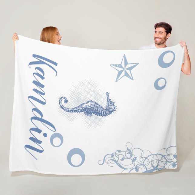 Manta Polar Fleece personalizada Throw Seahorse Ocean Beach (In situ)